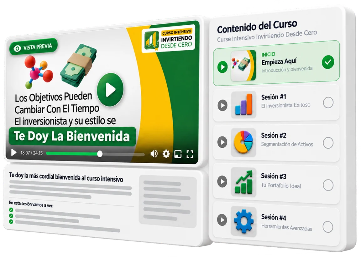 Vista previa de la bienvenida y las cuatro sesiones del curso Invirtiendo Desde Cero