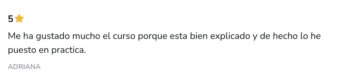 Captura del testimonio de Adriana en Hotmart