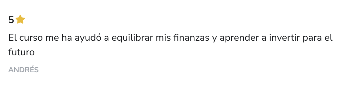 Captura del testimonio de Andrés en Hotmart