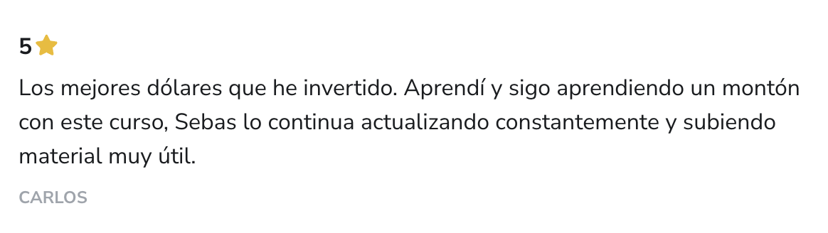 Captura del testimonio de Carlos en Hotmart