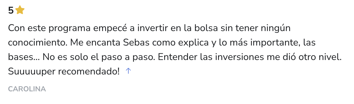 Captura del testimonio de Carolina en Hotmart