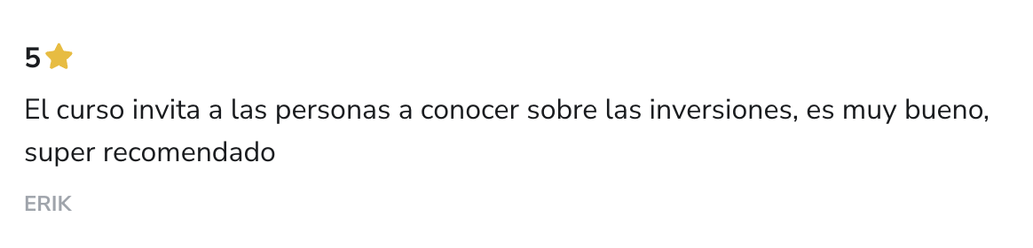 Captura del testimonio de Erik en Hotmart