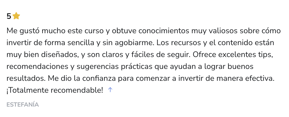 Captura del testimonio de Estefanía en Hotmart