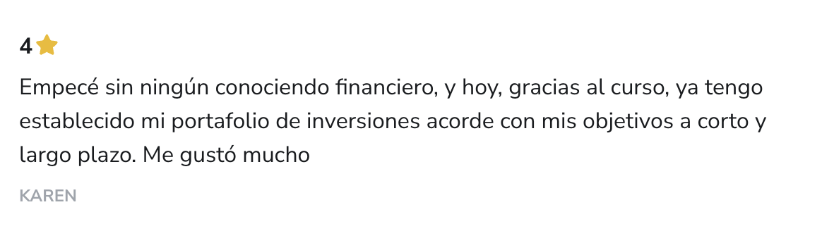 Captura del testimonio de Karen en Hotmart