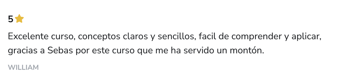 Captura del testimonio de William en Hotmart