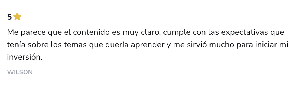 Captura del testimonio de Wilson en Hotmart