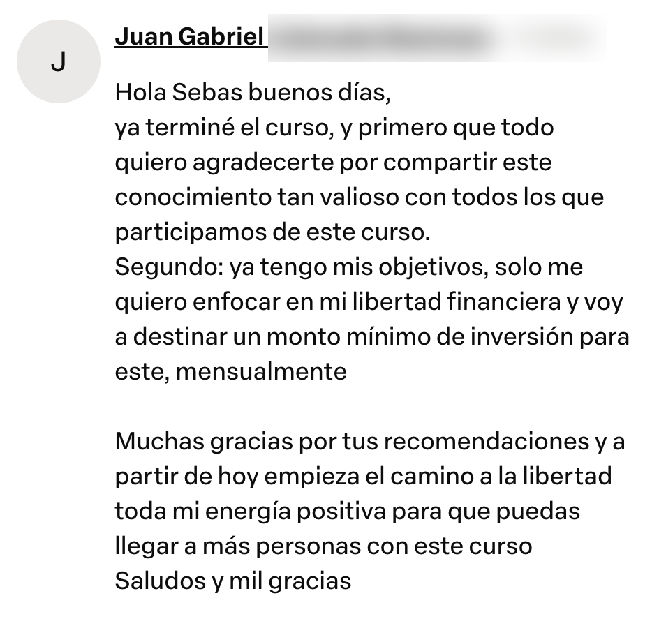 Captura del testimonio de Juan Gabriel en Comentarios del curso