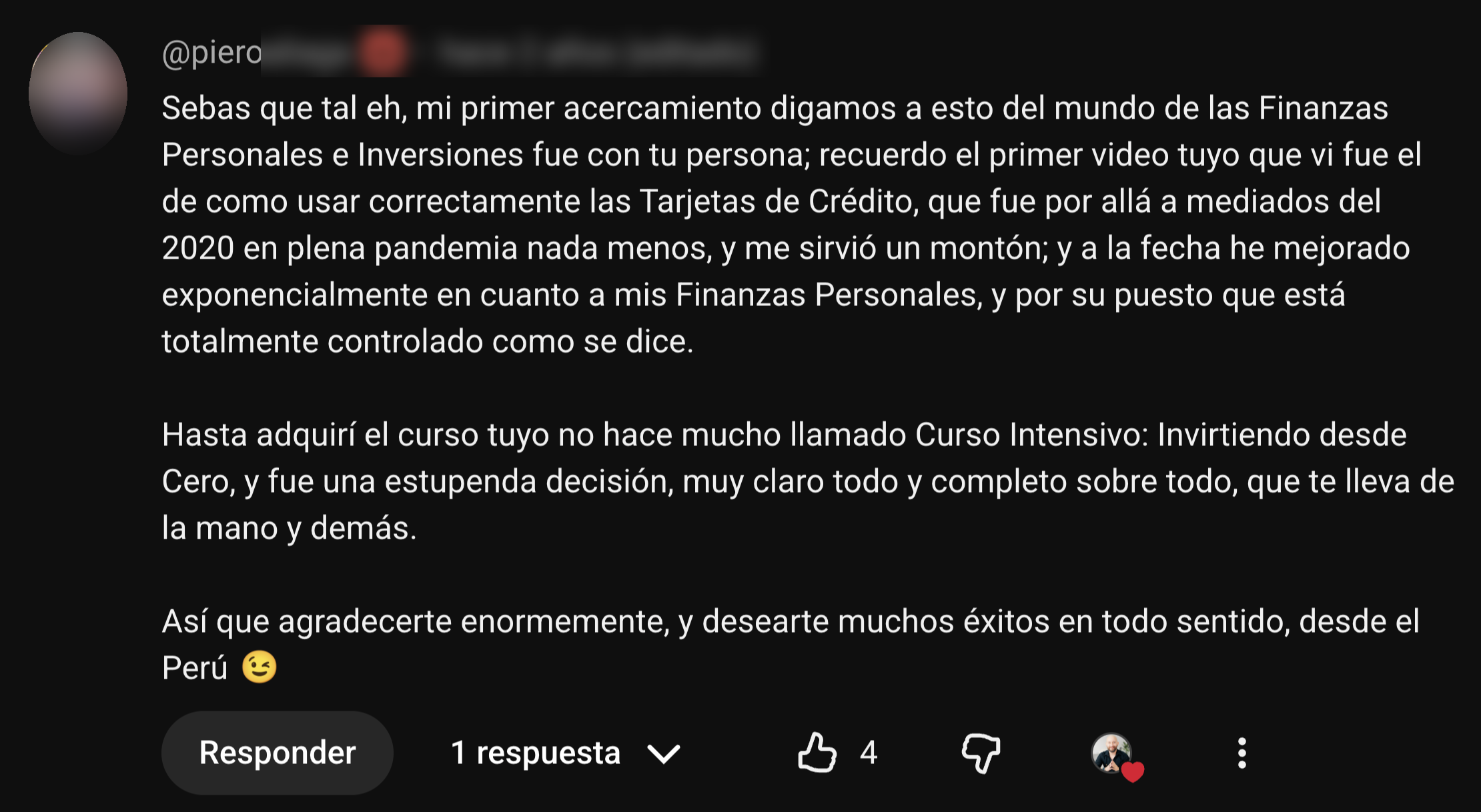 Captura del testimonio de Piero en YouTube